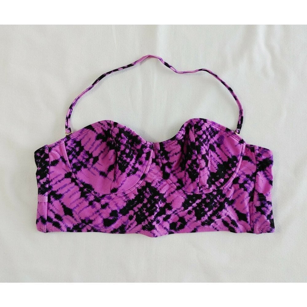Mudd Women's Bathing Suit Top Size XL Pink Purple Tie Dye Underwire Halter Strap